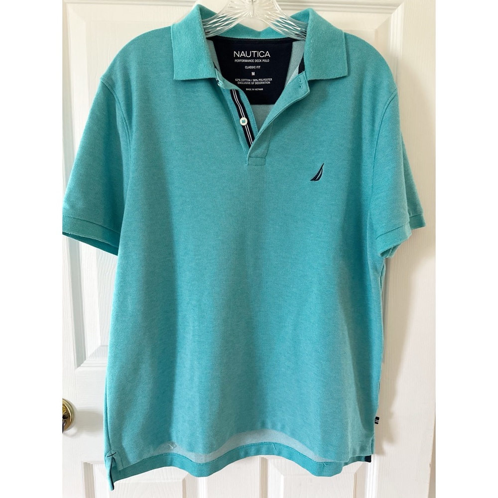 Nautica Men’s Polo Medium Performance Deck Shirt Teal Aqua
